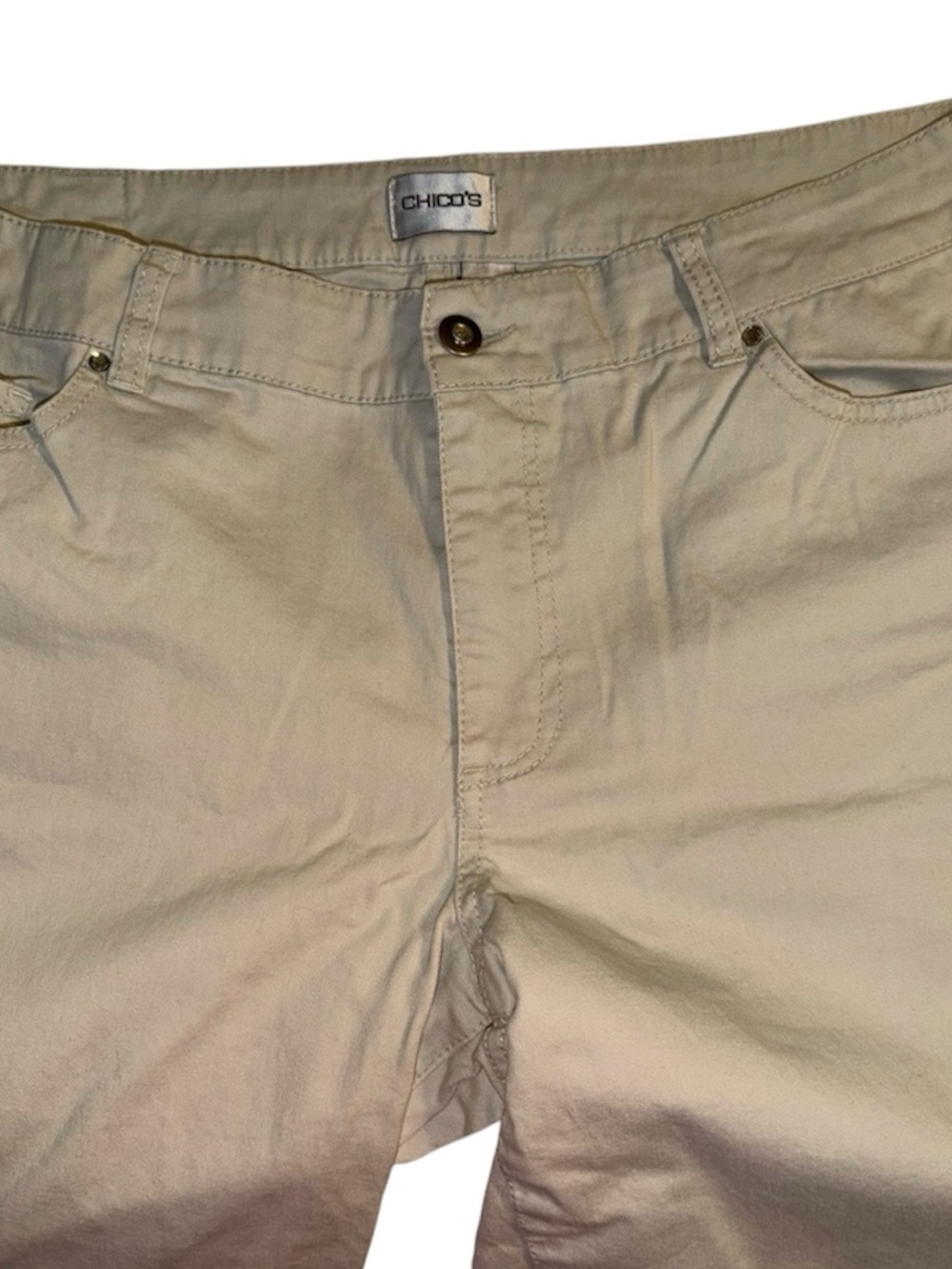 Chico’s Platinum Beige Cotton Stretch Jeans Sz 3 (16) - Picture 8 of 9